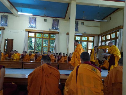 Monks gathered during the summer retreat and Sojong at the monastery