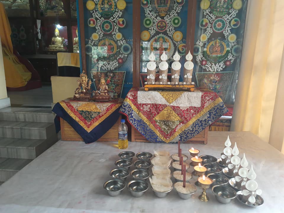 Monks of Sed Gyued Monastery performing the Four Mandala Offering to Tara