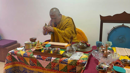 Monks performing the Torma Gyaltsak prayer