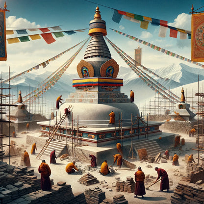 Construction of Namgyalma Stupa  建造南迦玛舍利塔